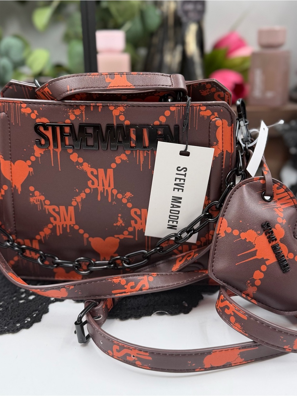 Steve Madden BEVLN Bleeding Hearts Halloween Satchel Crossbody Bag NWT 2026
